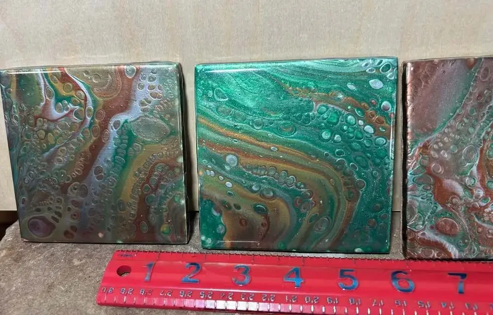Psychedelic Green mesmerizing acrylic swirl coasters set of 4 READ